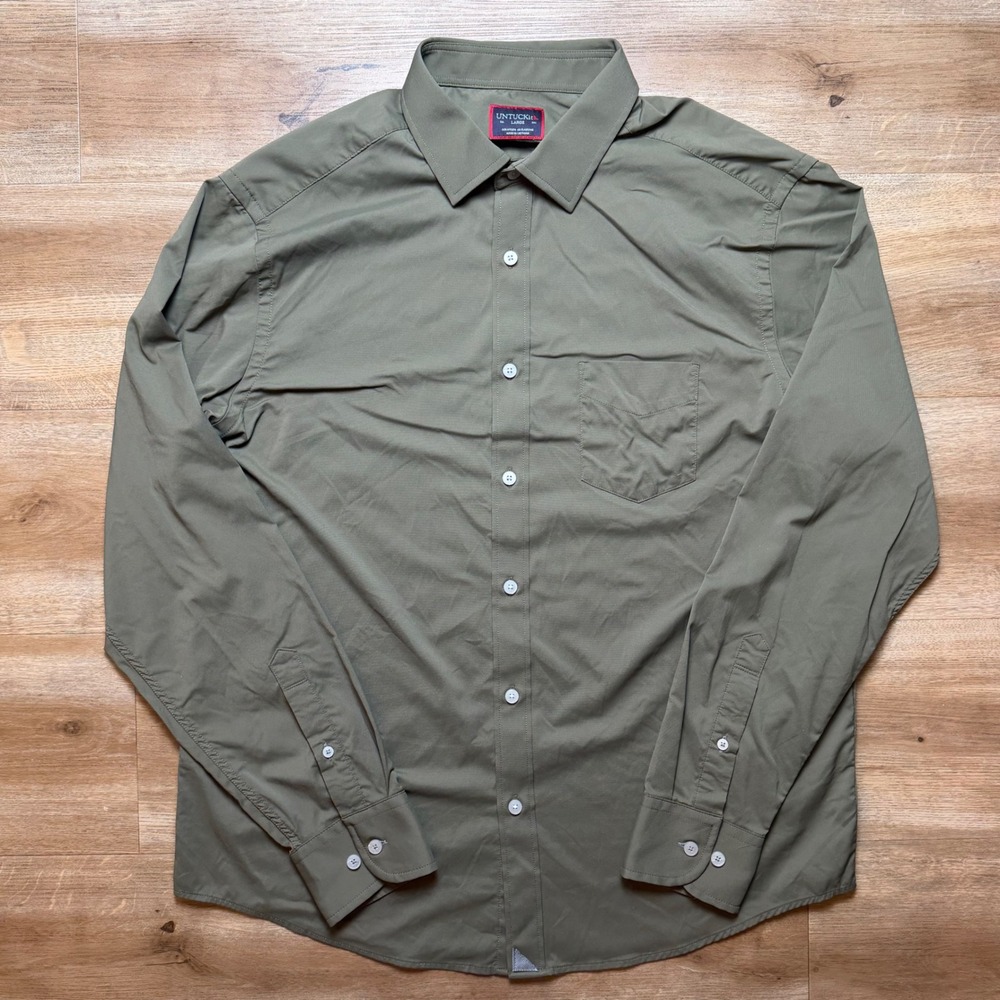 Untuckit Shirt Mens Large Green Performance Stretch Gironde Button Down Commute - Picture 2 of 8